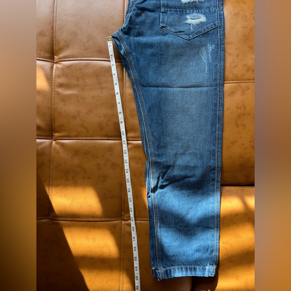 Beautiful Straight leg Blue Denim Overalls Distressed Like New - Picture 4 of 7